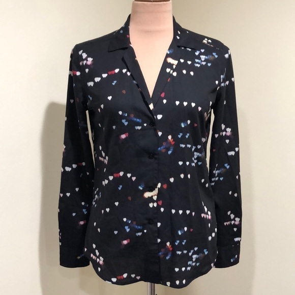 Equipment Blouse Size XS Black Heart Print Long Sleeve Button Down - Picture 3 of 10